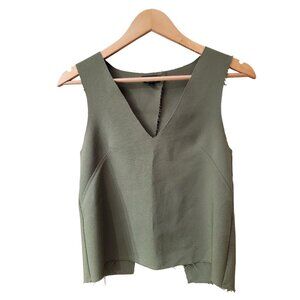 Topshop Womens Raw Edge Sleeveless V-Neck Top US 4 Olive Green
